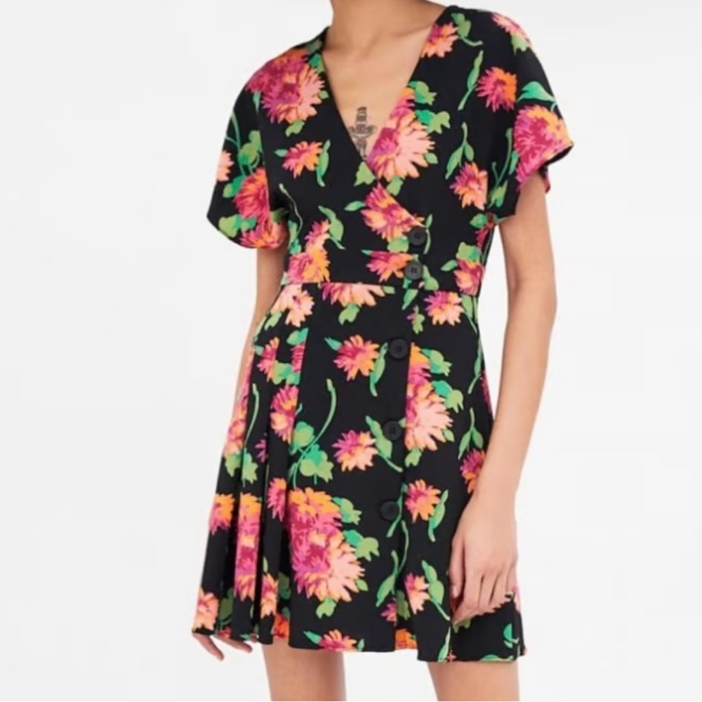 Zara‎ TRF Black Floral Mini Dress